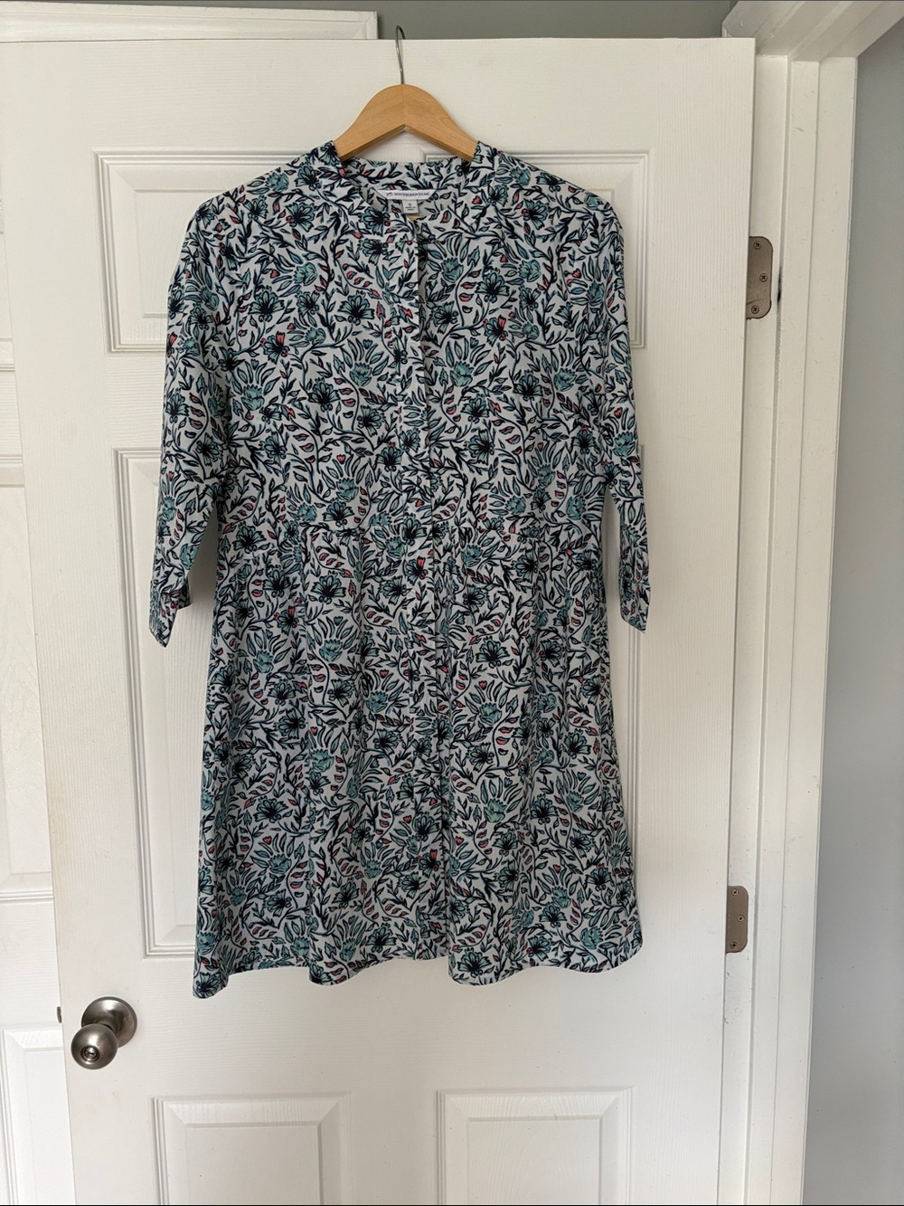 Southern Tide Teal, White & Pink Floral Long-Sleeve Tunic Dress